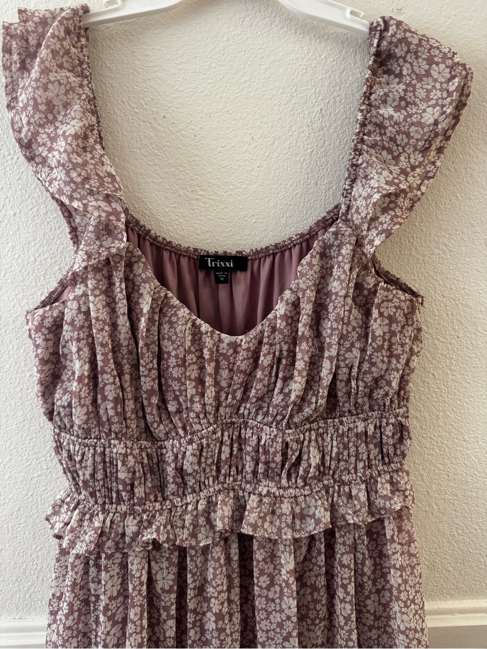 Trixxi Lilac with white Floral Smocked Tiered Sundress - Picture 3 of 4